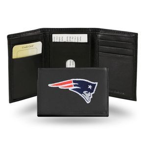 New England Patriots Black Leather Color Embroidered Logo Tri-Fold Wallet